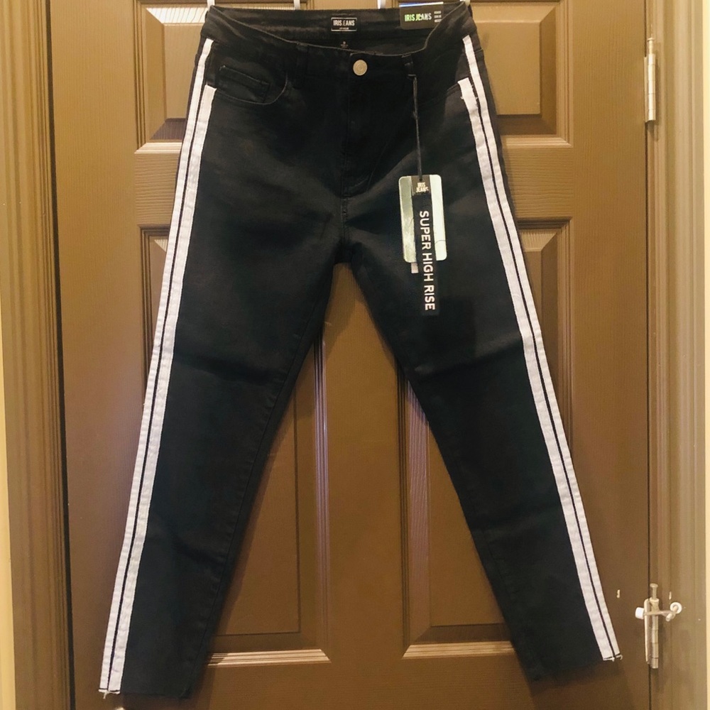 NWT Side Stripe Skinny High Waisted Jeans Black 9
